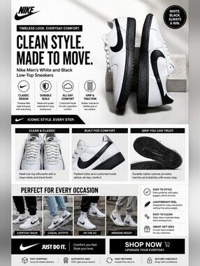 Nike Men’s White and Black Low-Top Sneakers